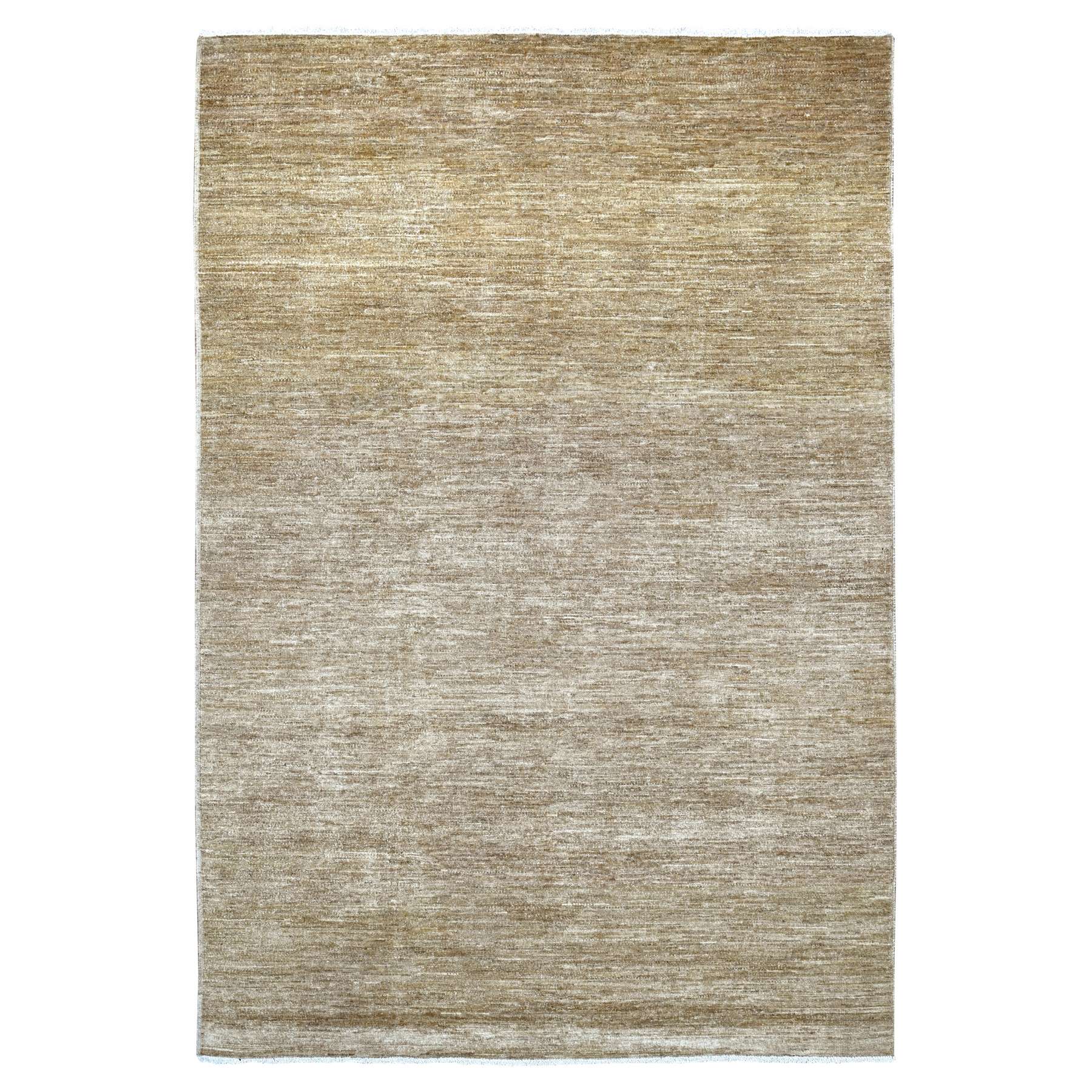 6'x8'9" Khaki Brown, Plain Solid Pattern, Hand Knotted, Hand Spun Ghazni Wool, Lush and Plush, Oriental Rug 